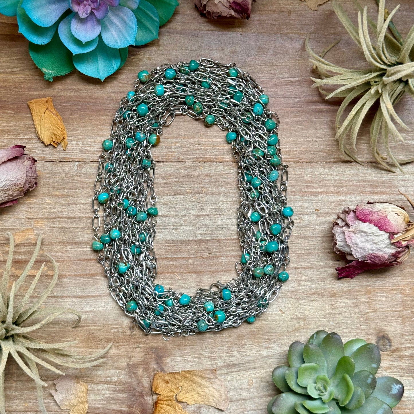 Turquoise Chain Necklace – 14"  – Larger Chain