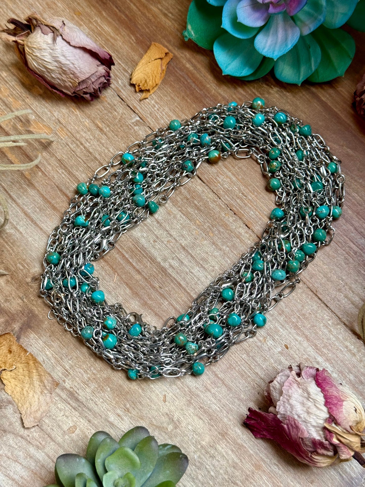 Turquoise Chain Necklace – 14"  – Larger Chain