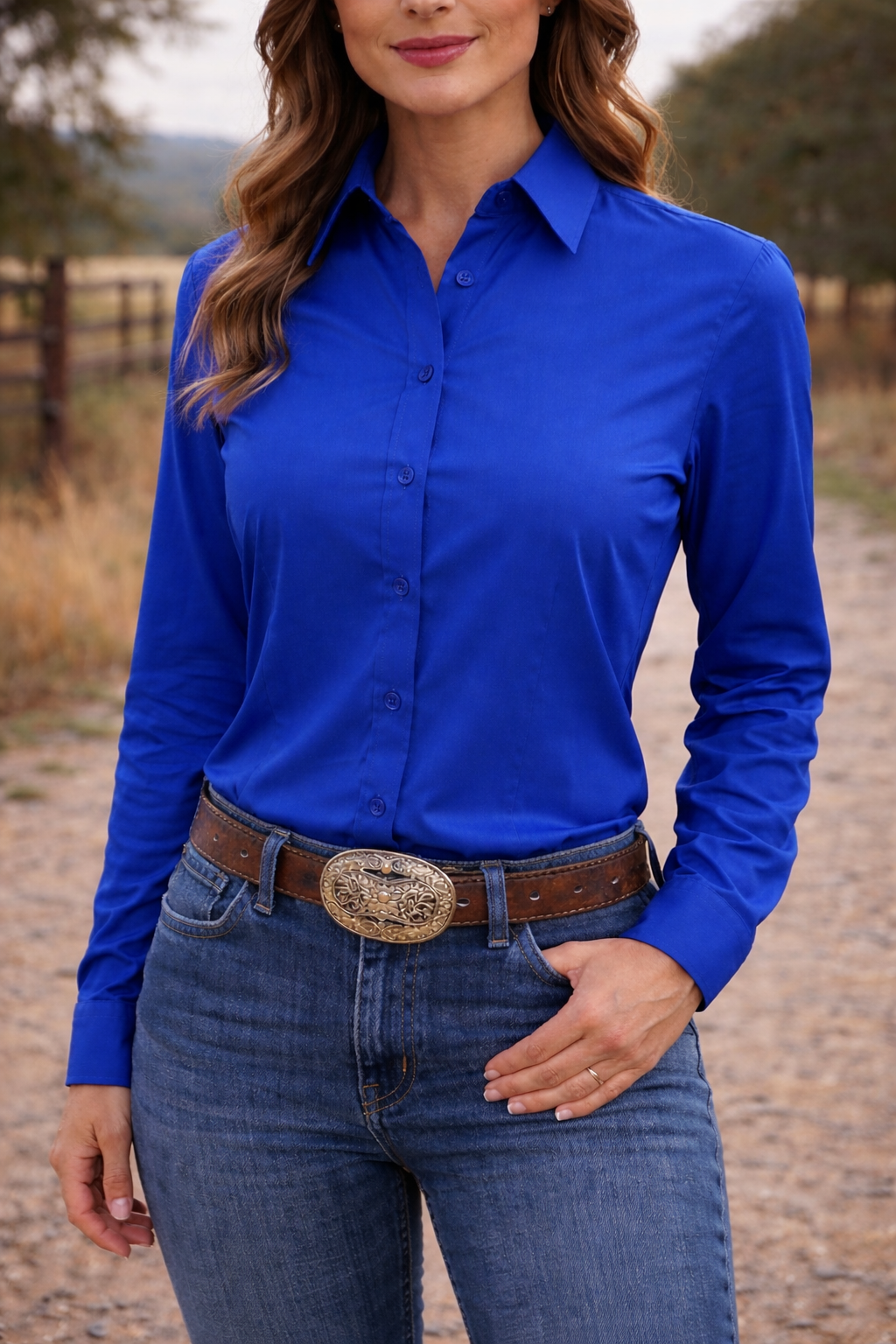 Ride Or Die Button Up 4 Way Stretch Rodeo Shirt -Royal Blue