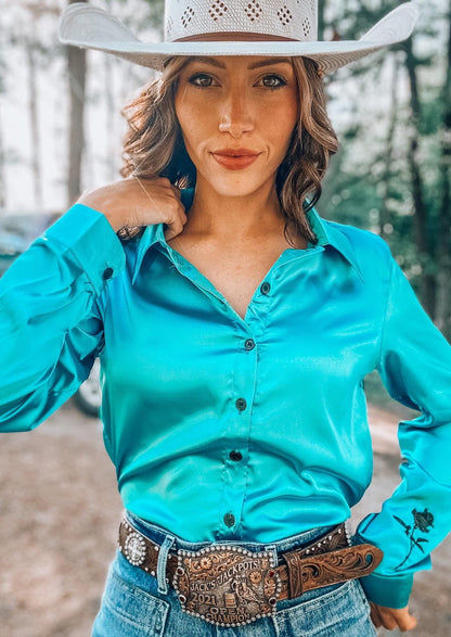 Aqua Satin Rodeo Shirt