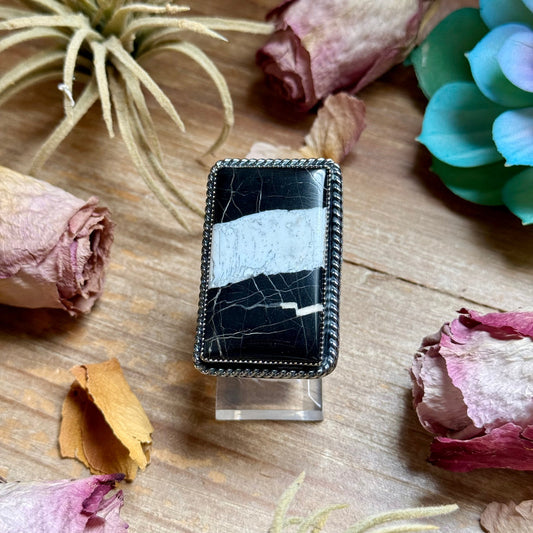 MJ White Buffalo Ring – Sterling Silver Adjustable Band