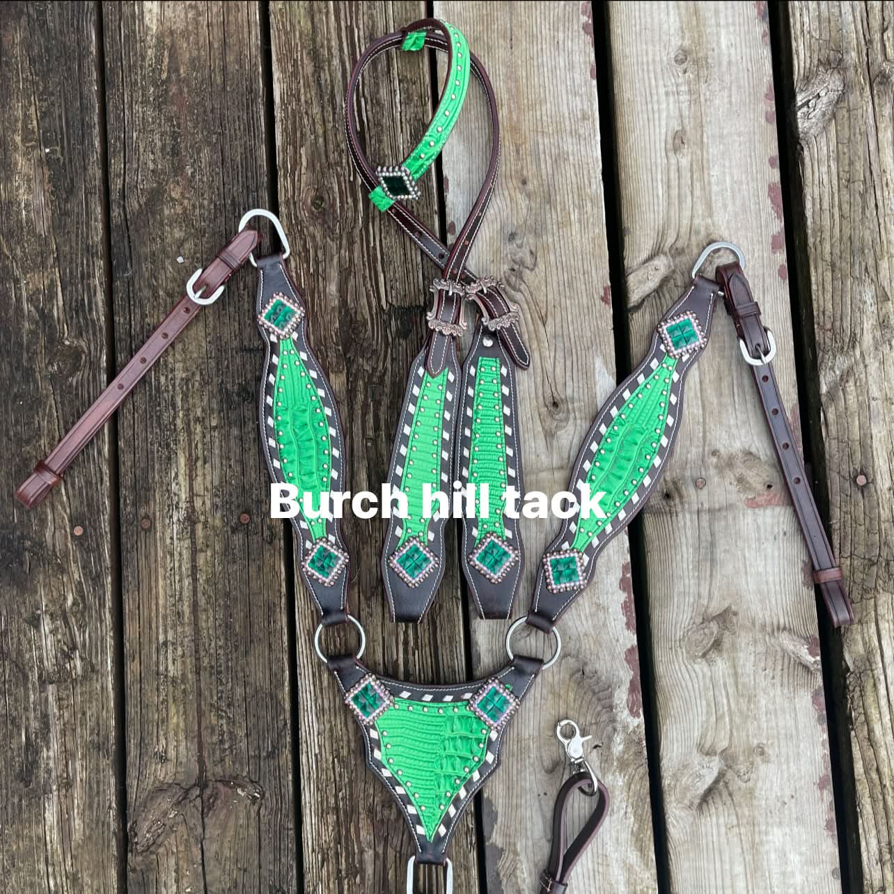 Pre Order Dark brown tack set with Lime green accent (BHT019)