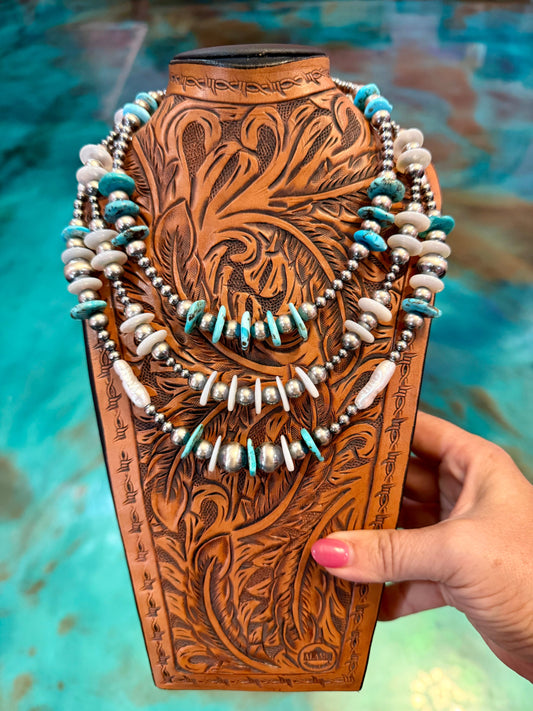 Jaci Stack – Baby Blue Turquoise, Freshwater Pearl & Sterling Silver Necklaces
