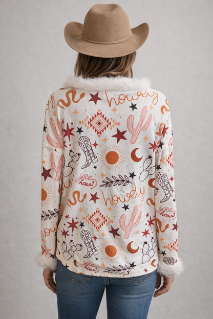 Howdy Faux Fur Trimmed Top