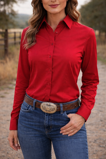 Ride Or Die Button Up Rodeo Shirt -Red