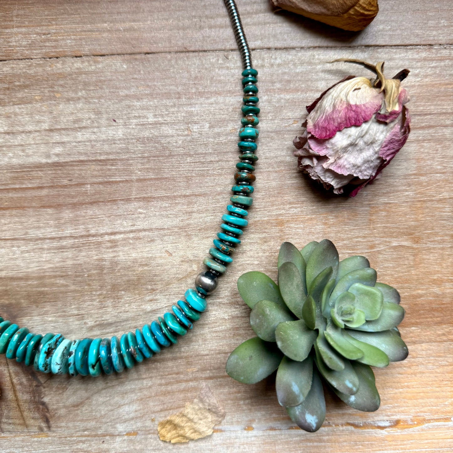 Turquoise Graduated Necklace with Hematite & Sterling Silver Accents – 23”
