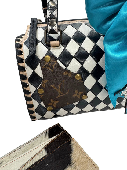 Upcycled LV Black & White Western Checkered Speedy Bag