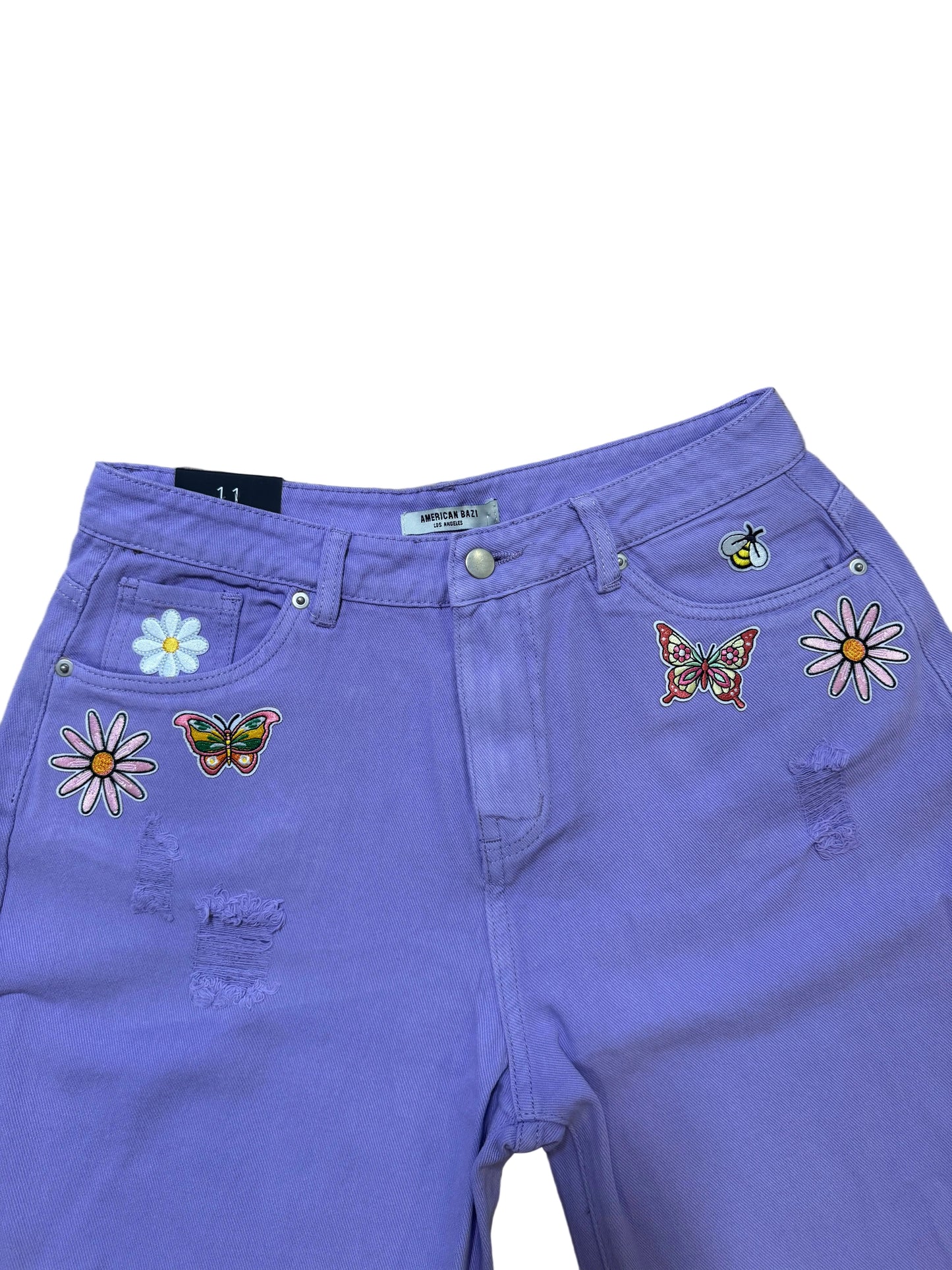 Easter Purple Spring Patch High Waist Distressed Wide Leg Baggy Jeans