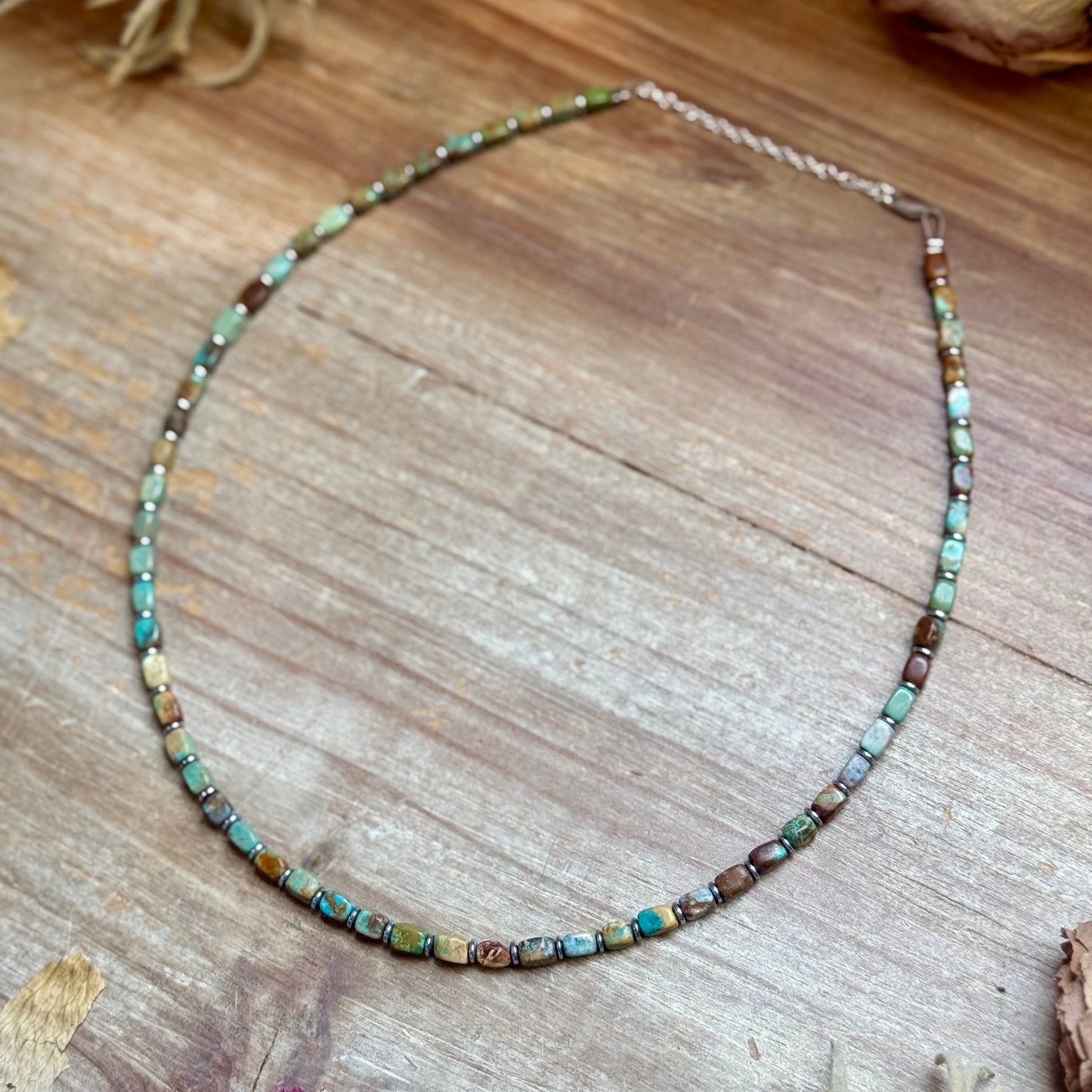 Tube Turquoise & Hematite Necklace – 18"