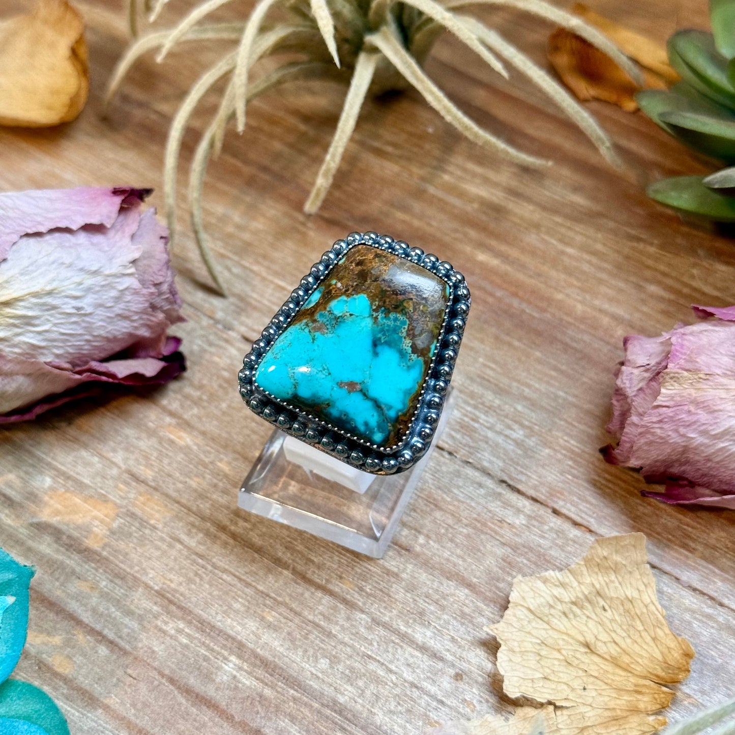 MJ Turquoise Ring – Sterling Silver Adjustable Band - Free form