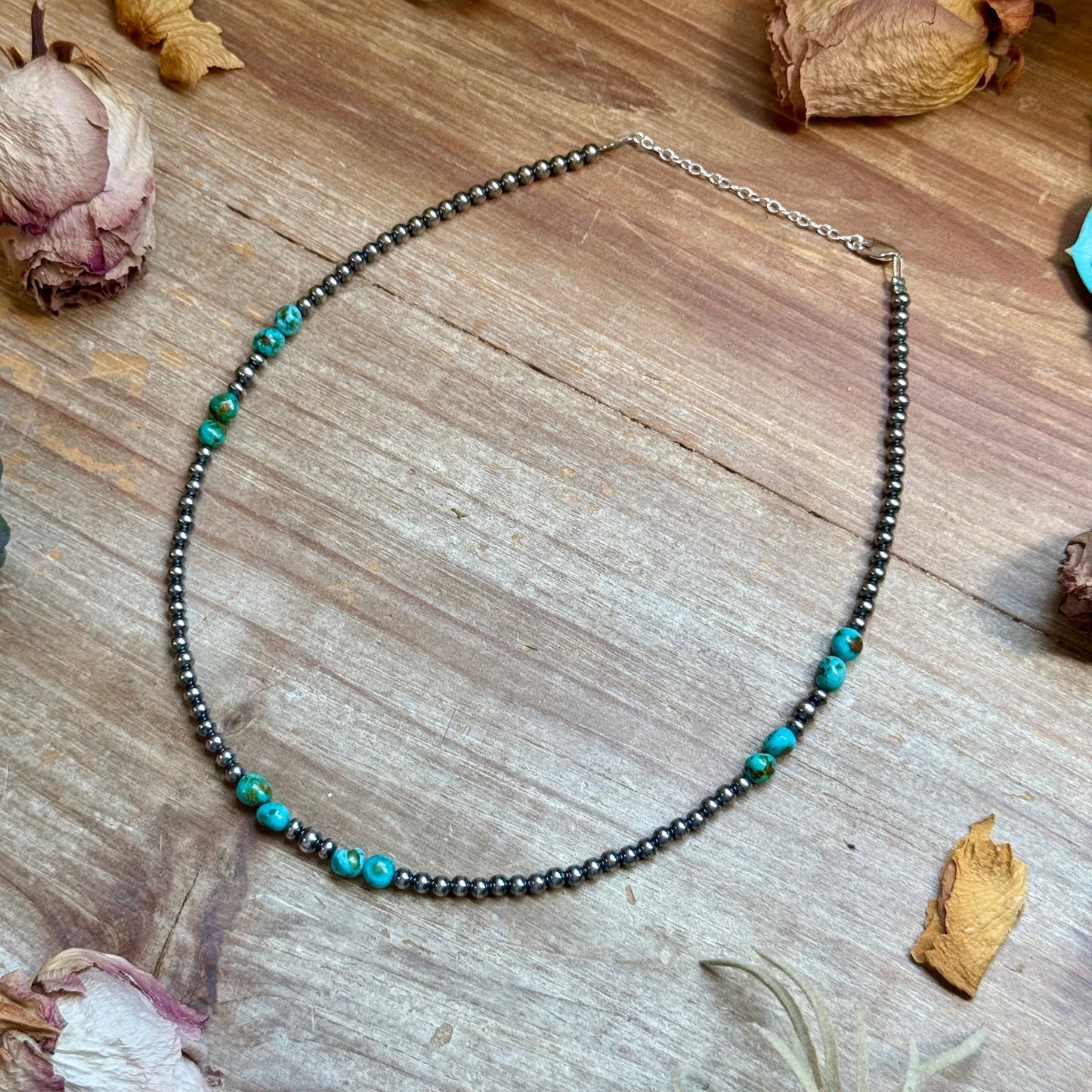 Rare Sonoran Gold Turquoise & Sterling Silver Pearl Necklace