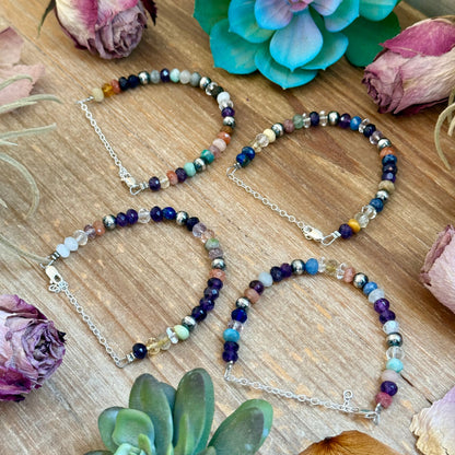 6.25” Mixed Gemstone Bracelet – 6mm Sterling Silver Pearls