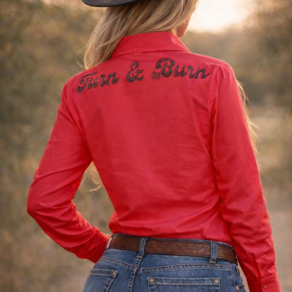 Black Crystal Turn & Burn Button-Up Rodeo Shirt -Red