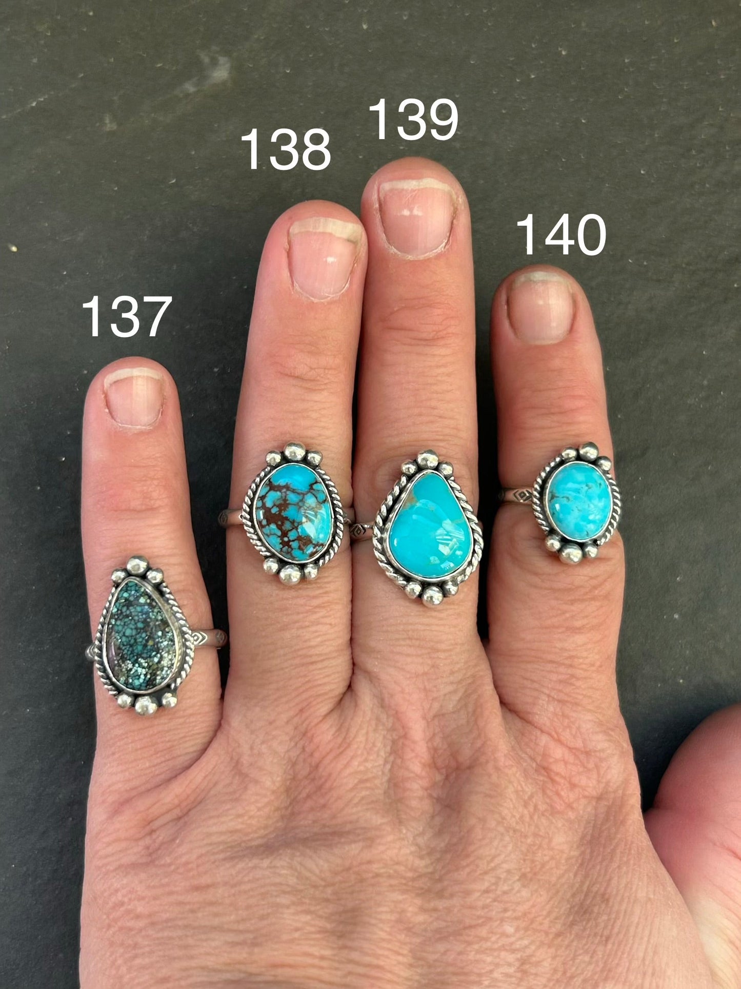 137 - Sterling Silver Black Hills Turquoise Medicine Man Eye Stamped Stacking Ring by Jason Ogg