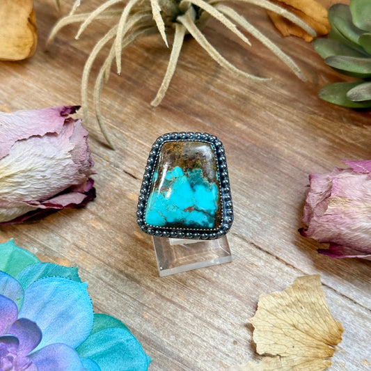 MJ Turquoise Ring – Sterling Silver Adjustable Band - Free form