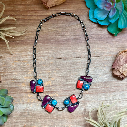 One-of-a-Kind Turquoise & Spiny Oyster Three-Charm Choker