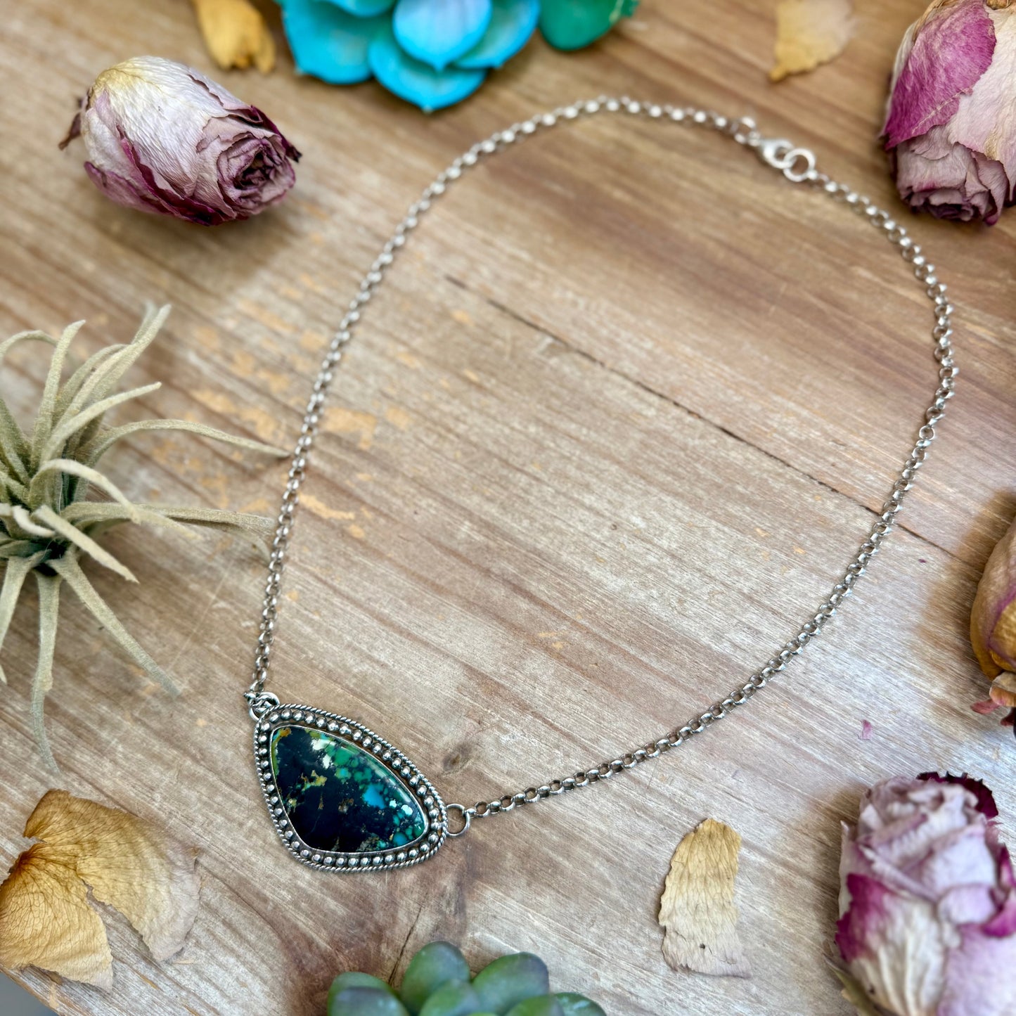 104 - Sterling Silver Black Hills Turquoise Bar Necklace by Jason Ogg
