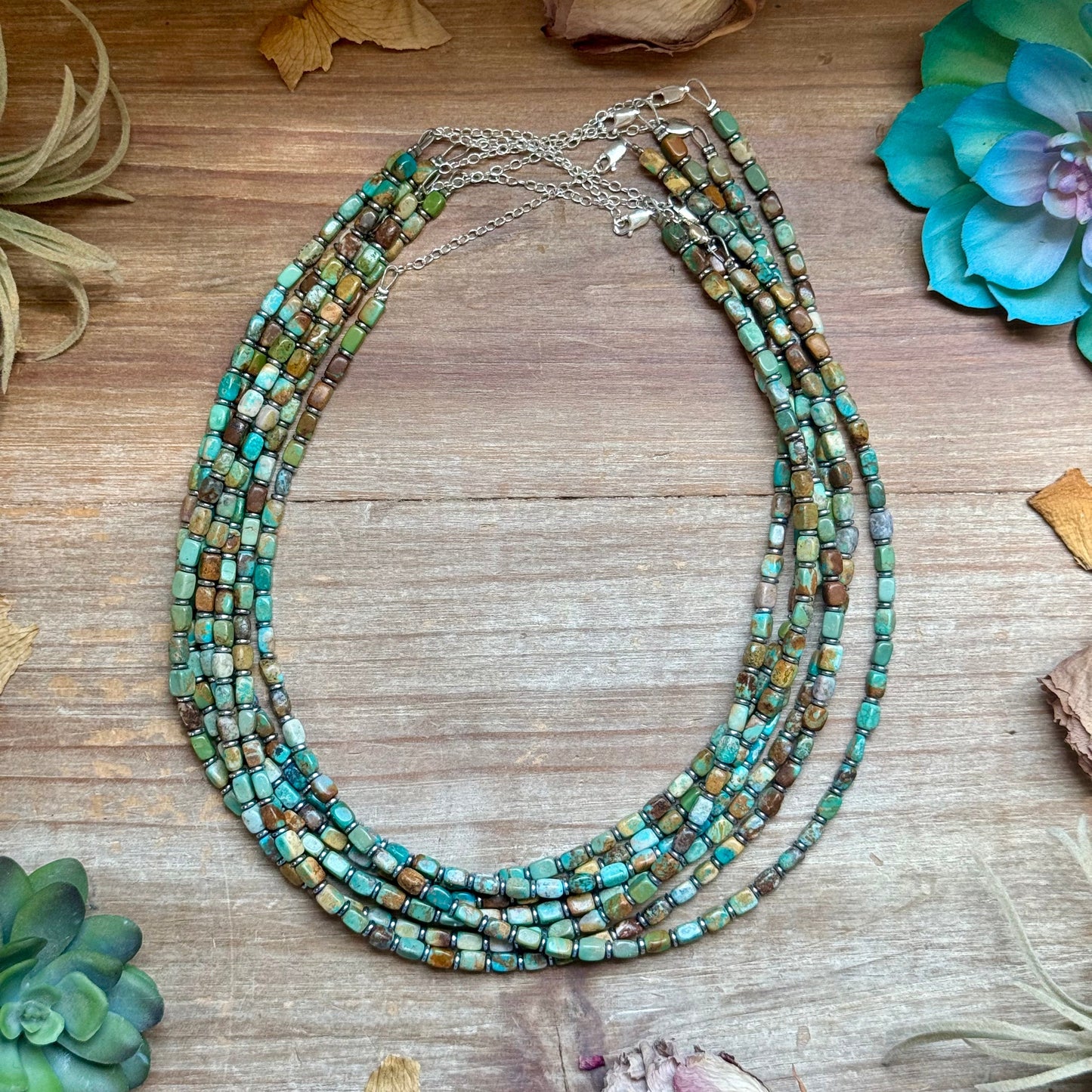 Tube Turquoise & Hematite Necklace – 18"