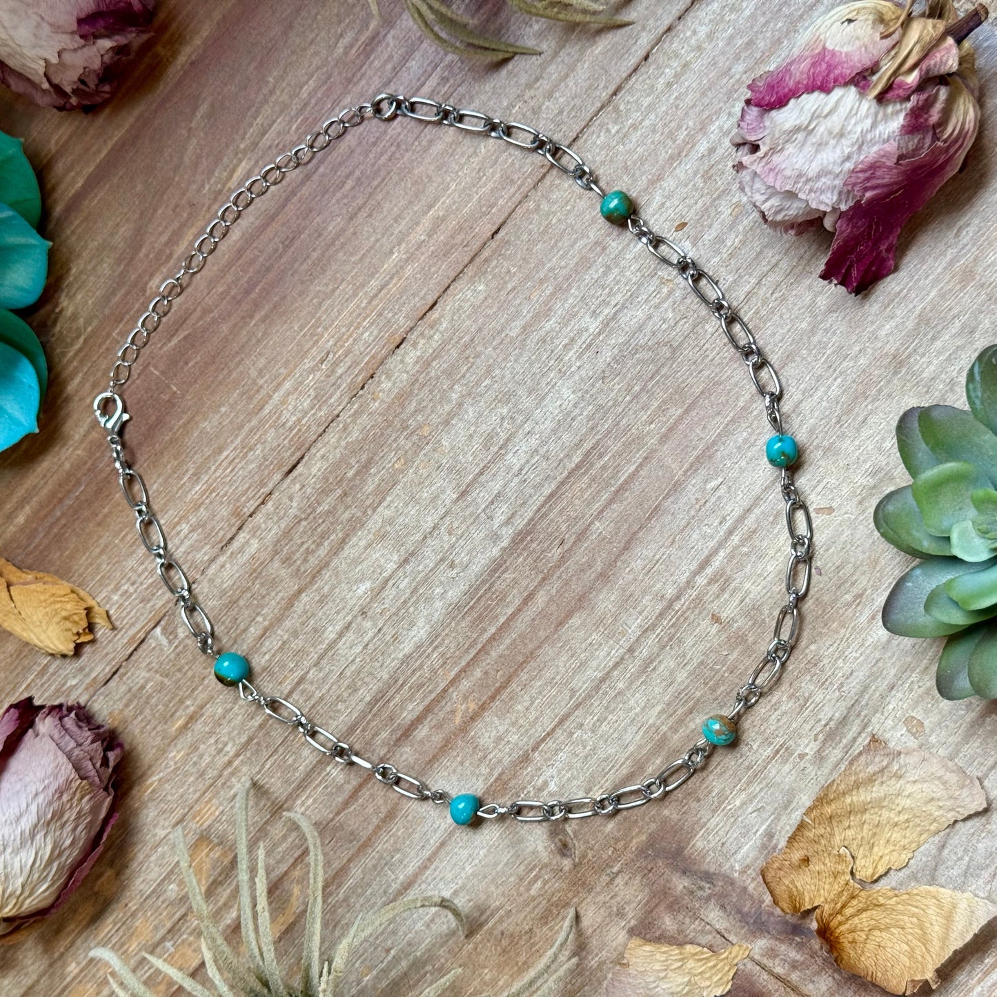 Turquoise Chain Necklace – 14"  – Larger Chain
