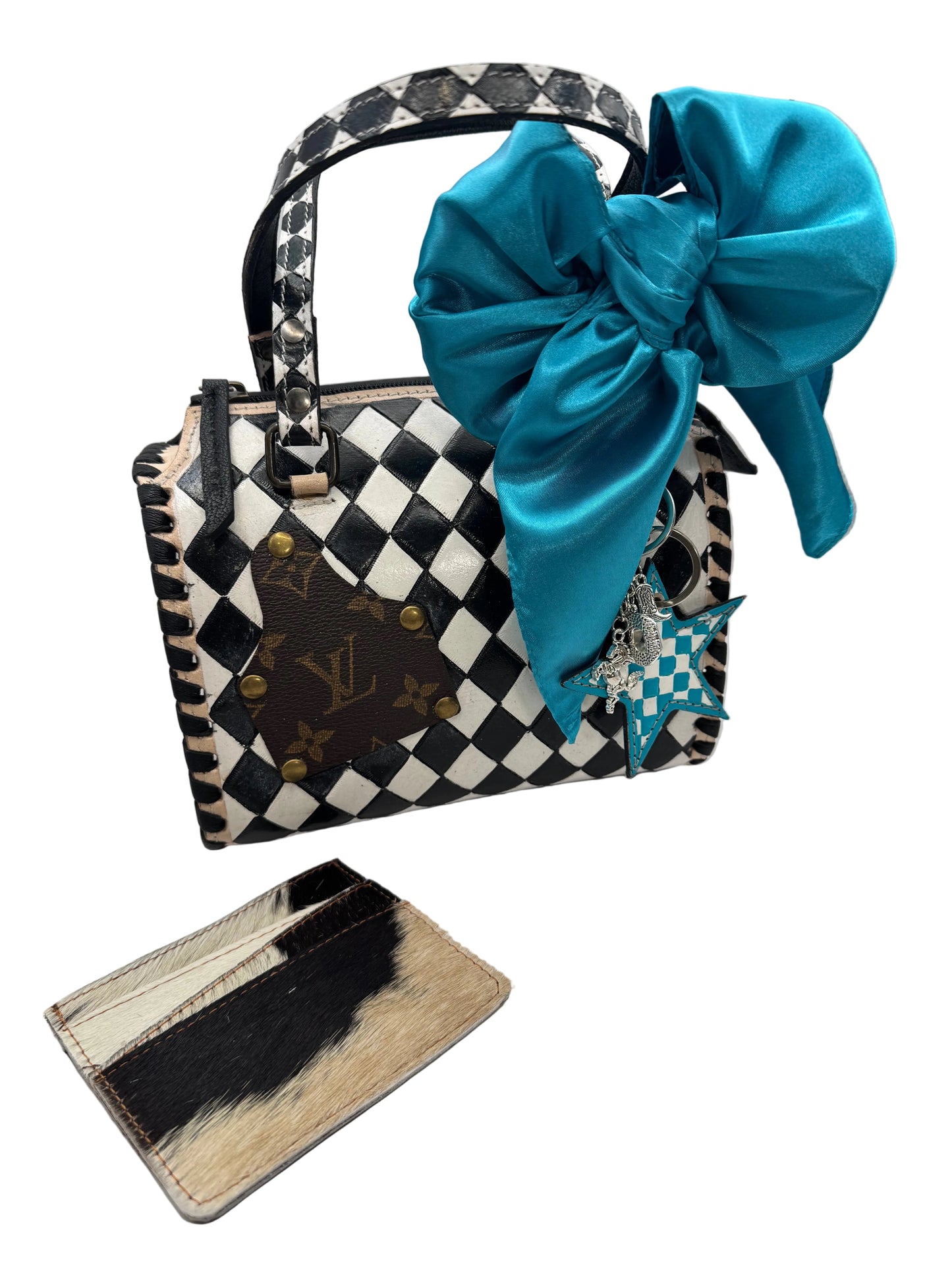 Upcycled LV Black & White Western Checkered Speedy Bag