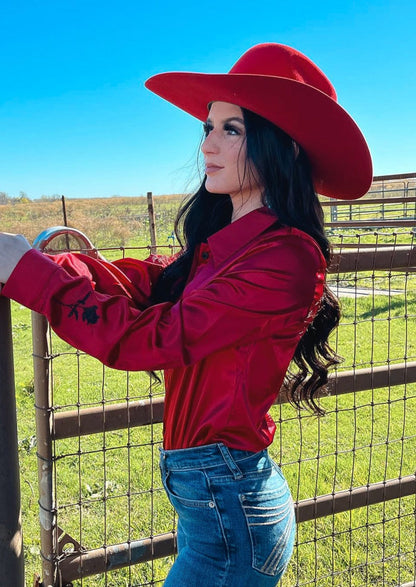 Crimson Satin Rodeo Shirt