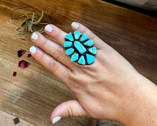 Big ring- size 7.5- Sonoran turquoise ring and sterling silver