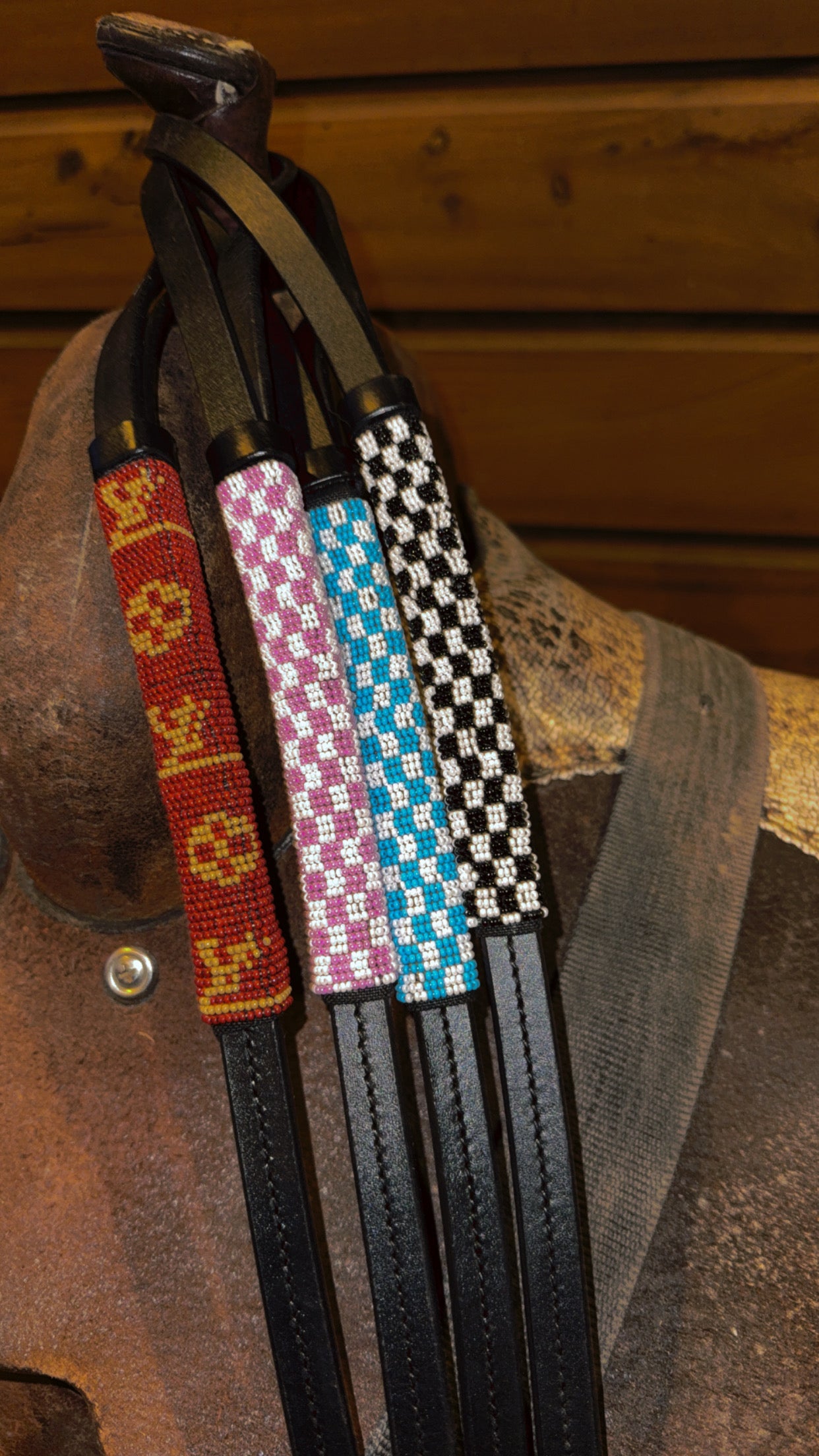 Beaded Over and Under Whip (Black Leather)
