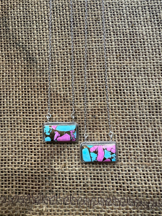 Genuine Cotton Candy Turquoise Necklace with Sterling Silver Chain