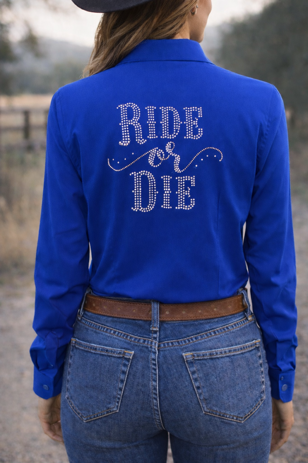 Ride Or Die Button Up 4 Way Stretch Rodeo Shirt -Royal Blue
