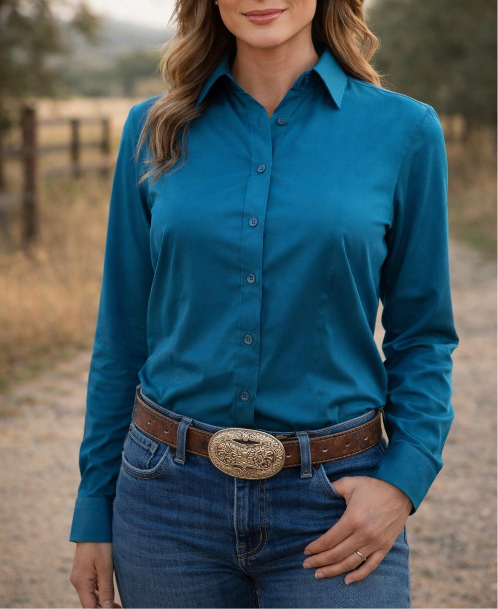 Ride Or Die Button Up Rodeo Shirt -Peacock Blue