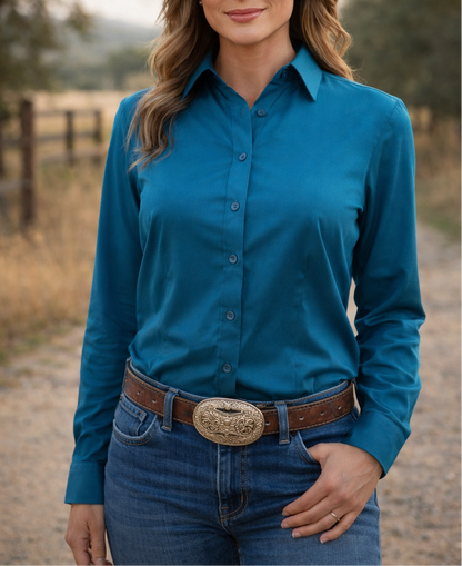 Ride Or Die Button Up Rodeo Shirt -Peacock Blue