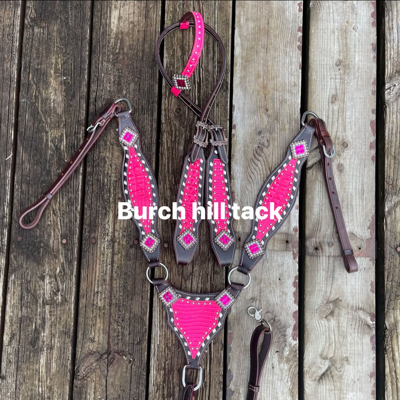 Pre Order Dark brown tack set with hot pink accent (BHT044)