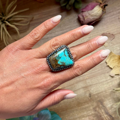 MJ Turquoise Ring – Sterling Silver Adjustable Band - Free form