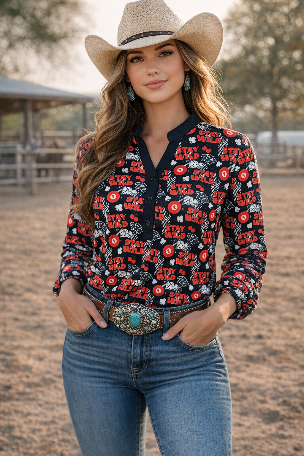 Stay Wild Quarter Button Long Sleeve Pullover Blouse