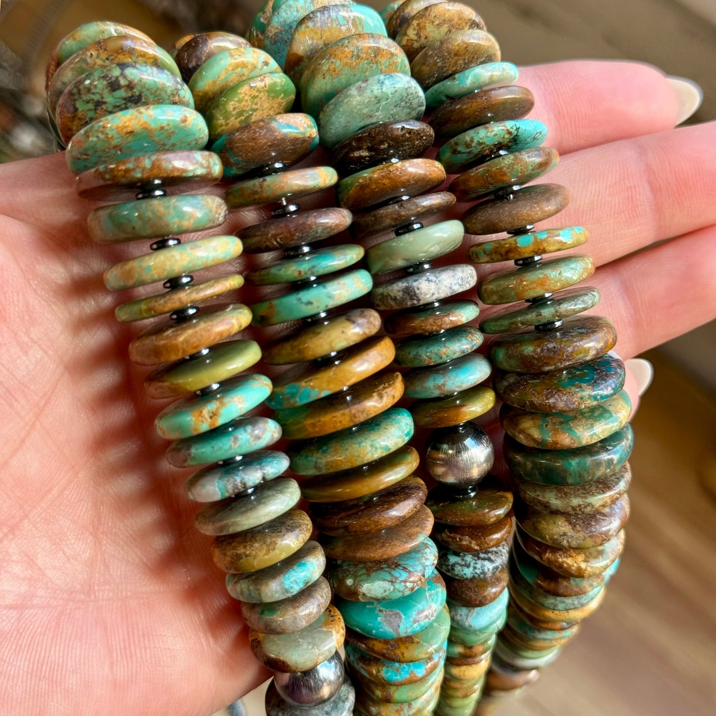 23” Dark Green Turquoise Graduated Necklace – Sterling Silver & Hematite