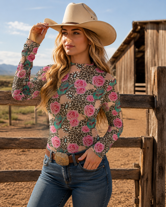 Run Wild Rose Mesh Long Sleeve Top