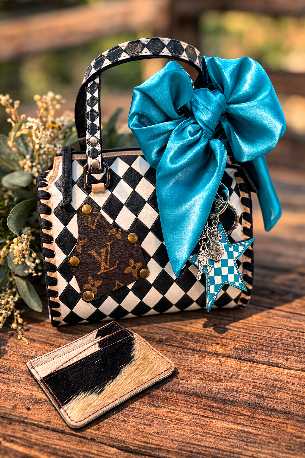 Upcycled LV Black & White Western Checkered Speedy Bag