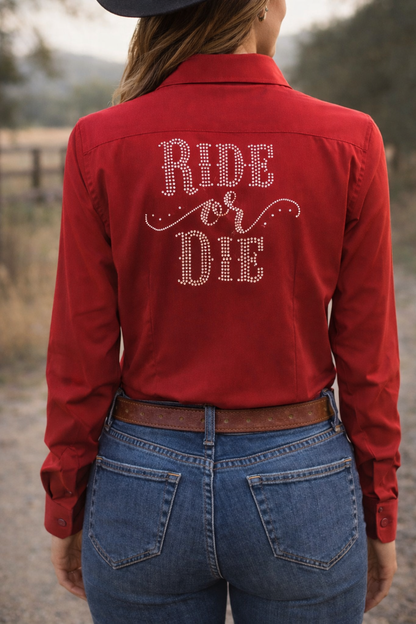 Ride Or Die Button Up Rodeo Shirt -Red