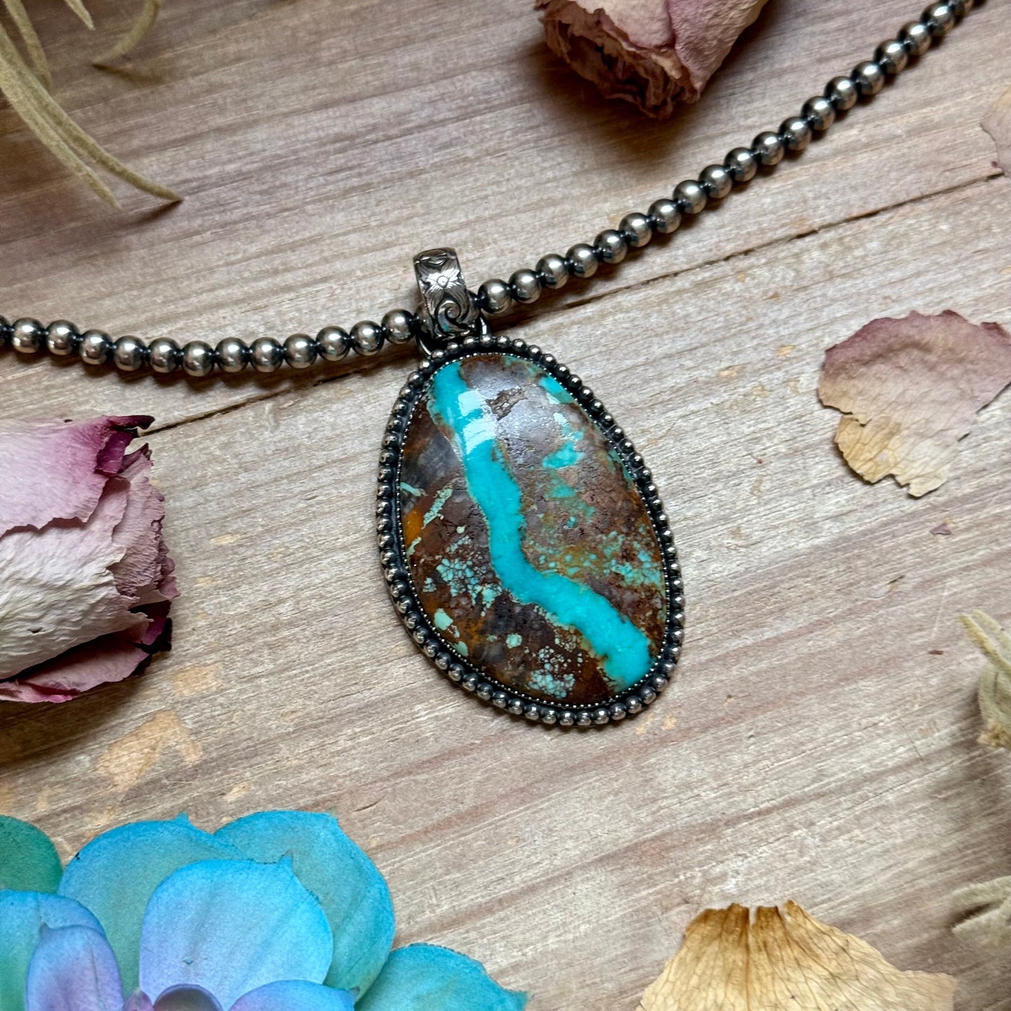 MJ Turquoise Pendant – Sterling Silver (Fits 6mm Pearls)