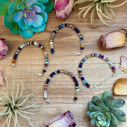 6.25” Mixed Gemstone Bracelet – 6mm Sterling Silver Pearls