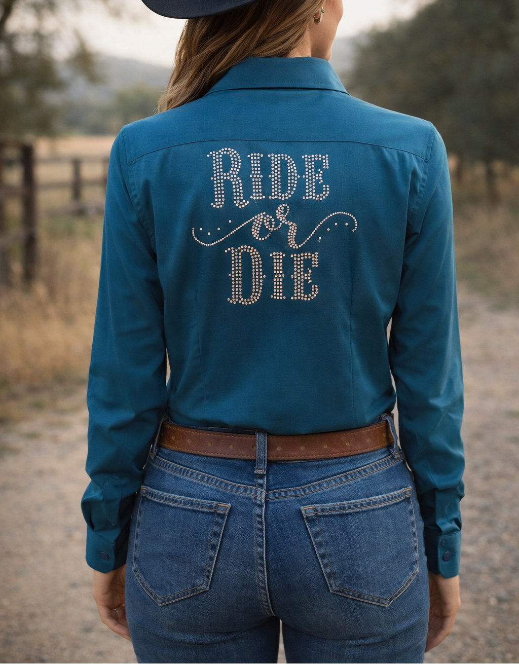 Ride Or Die Button Up Rodeo Shirt -Peacock Blue