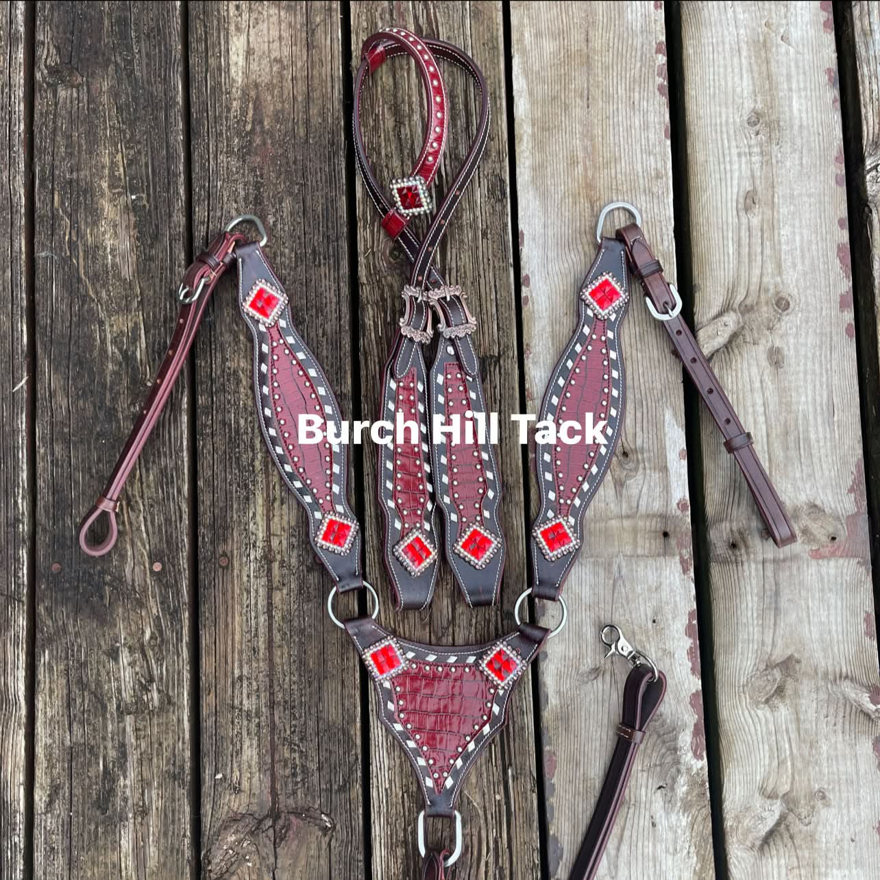 Pre Order Dark brown tack set with red accent (BHT047)