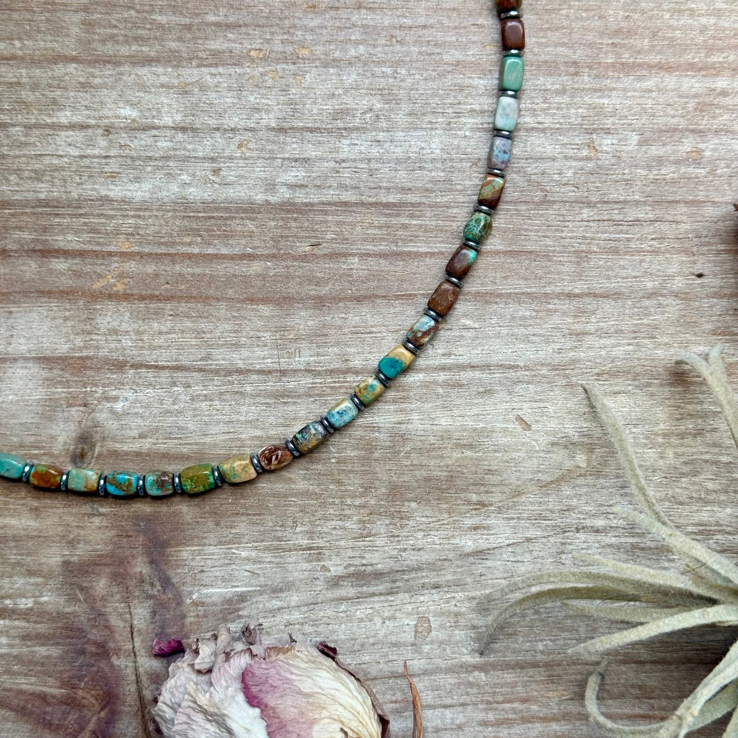 Tube Turquoise & Hematite Necklace – 18"