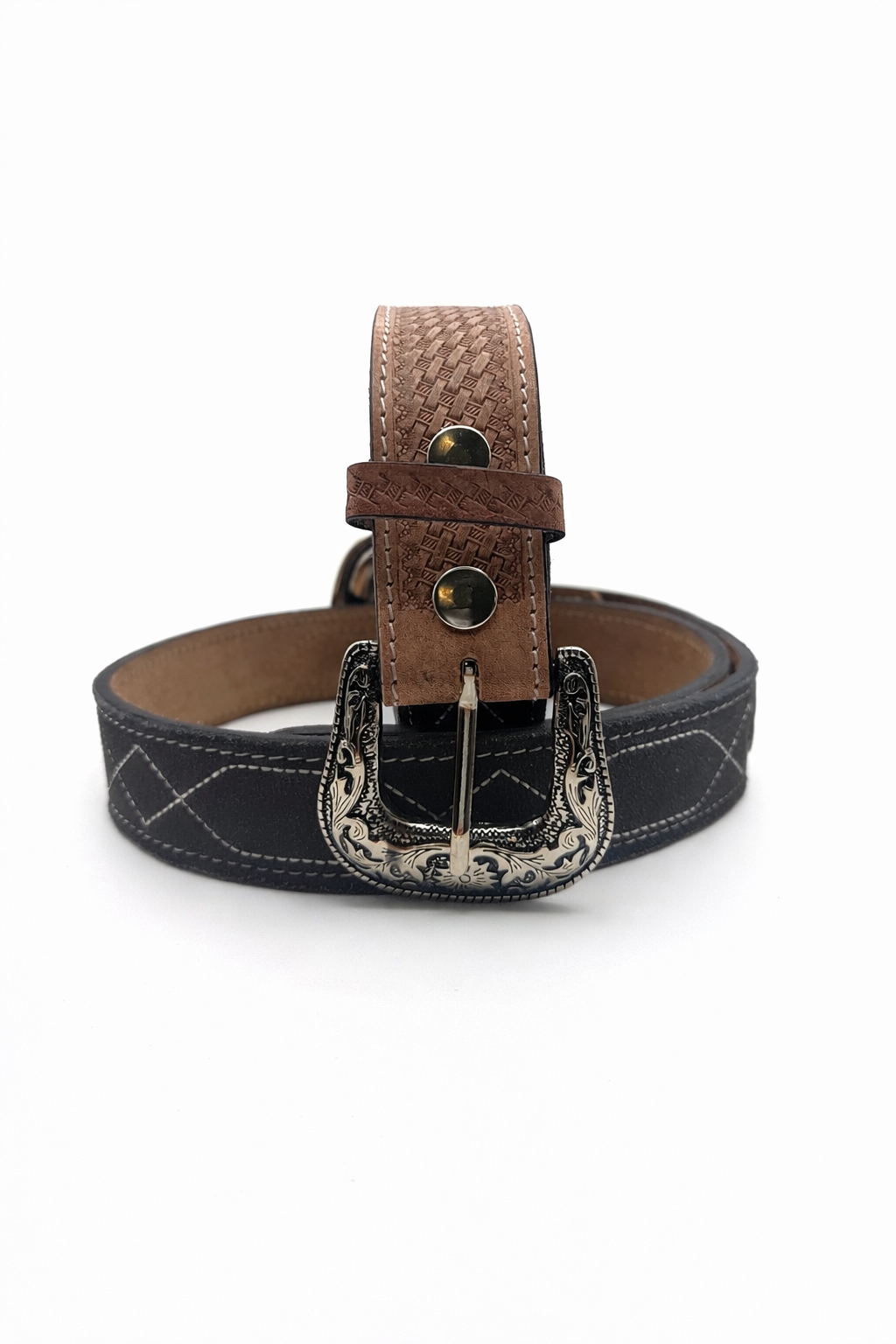 Western Stitch Genuine Suede & Hand Tooled Leather Belt -Brown