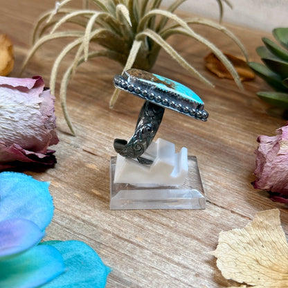 MJ Turquoise Ring – Sterling Silver Adjustable Band - Free form