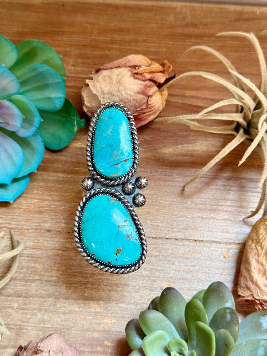 MJ Two-Stone Blue Turquoise Statement Ring