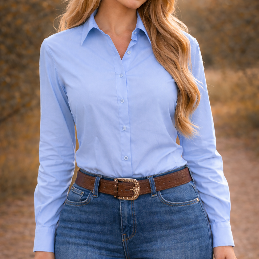 Black Crystal Turn & Burn Button-Up Rodeo Shirt -Blue