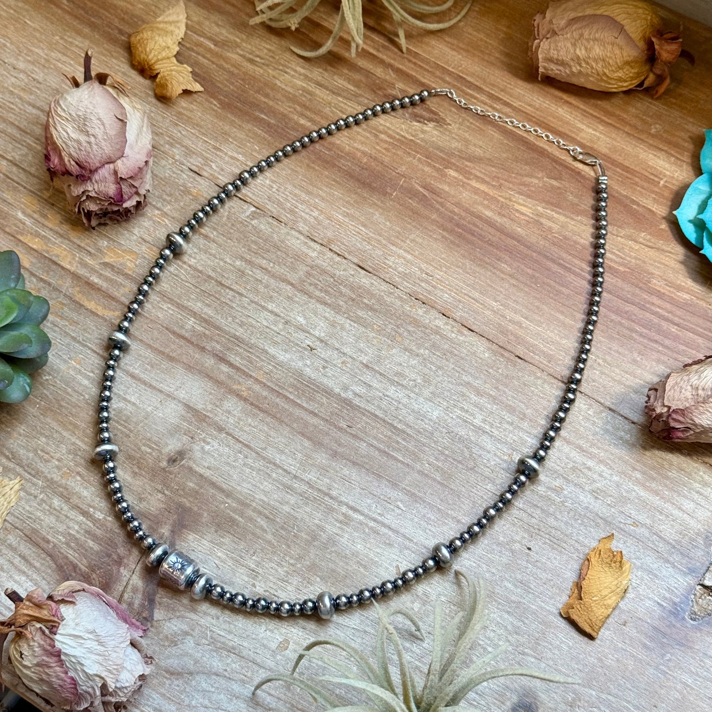 Sterling Silver Pearl, Saucer & Barrel Bead Necklace