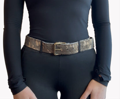 Silver & Stardust Hair-on-Hide Silver Metallic Genuine Leather Belt -Universal Fit ￼