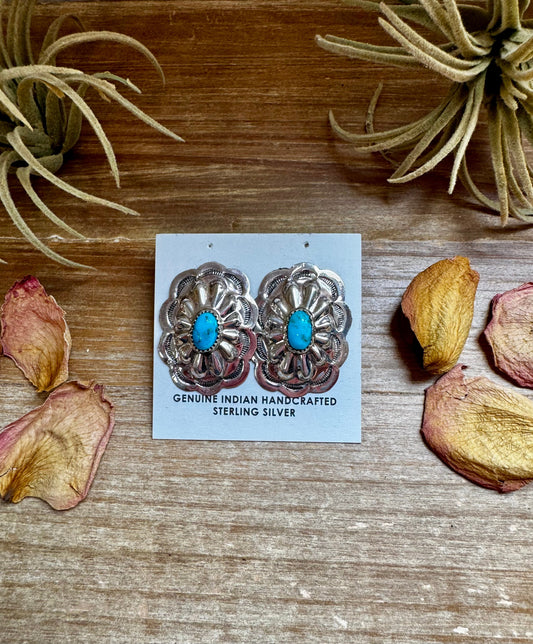 Rectangle Concho Earrings – Kingman Turquoise, Sterling Silver